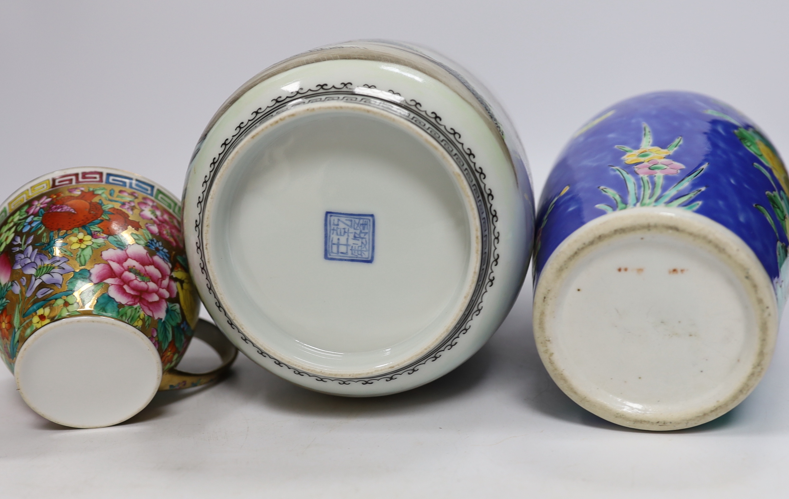 Four Chinese ceramics including two vases and a famille rose plate, largest 23cm high